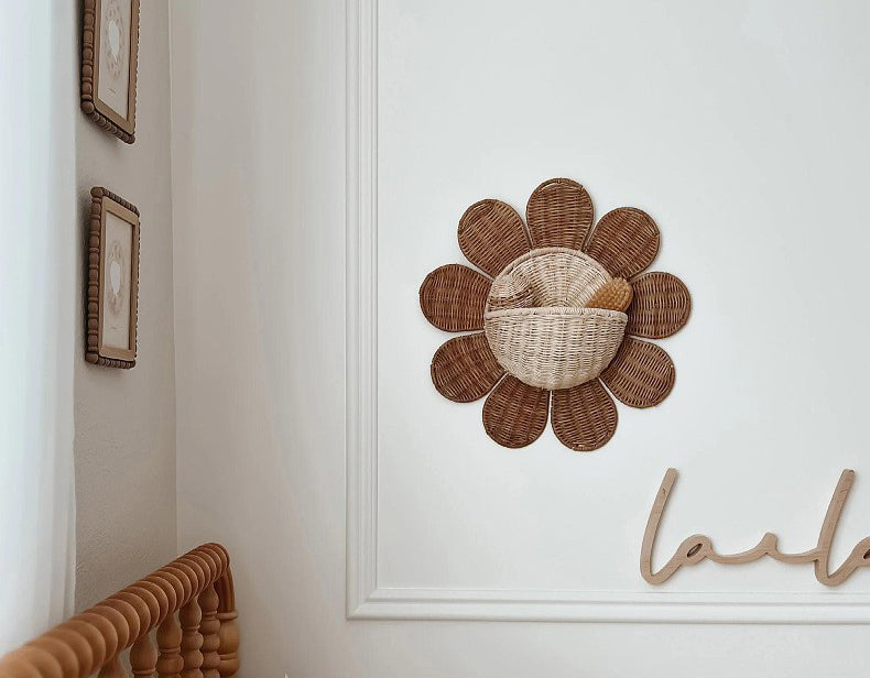 Nordic Sunflower Woven Wall Basket – Hanging Storage Decor