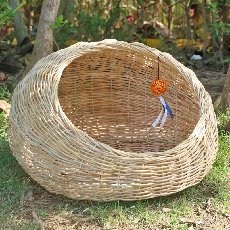 Handwoven Cat Bed – Washable Rattan Pet Hammock Nest