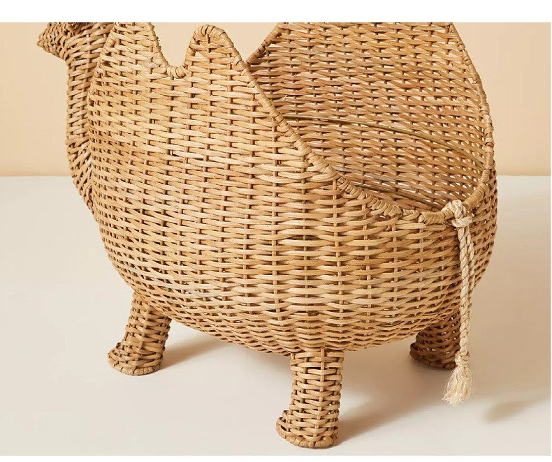 Handmade Nordic Rattan Camel Toy Storage Basket with Lid – Cute Animal Organizer
