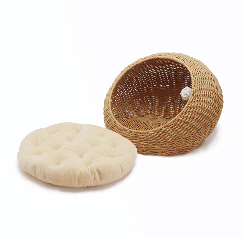Handwoven Cat Bed – Washable Rattan Pet Hammock Nest