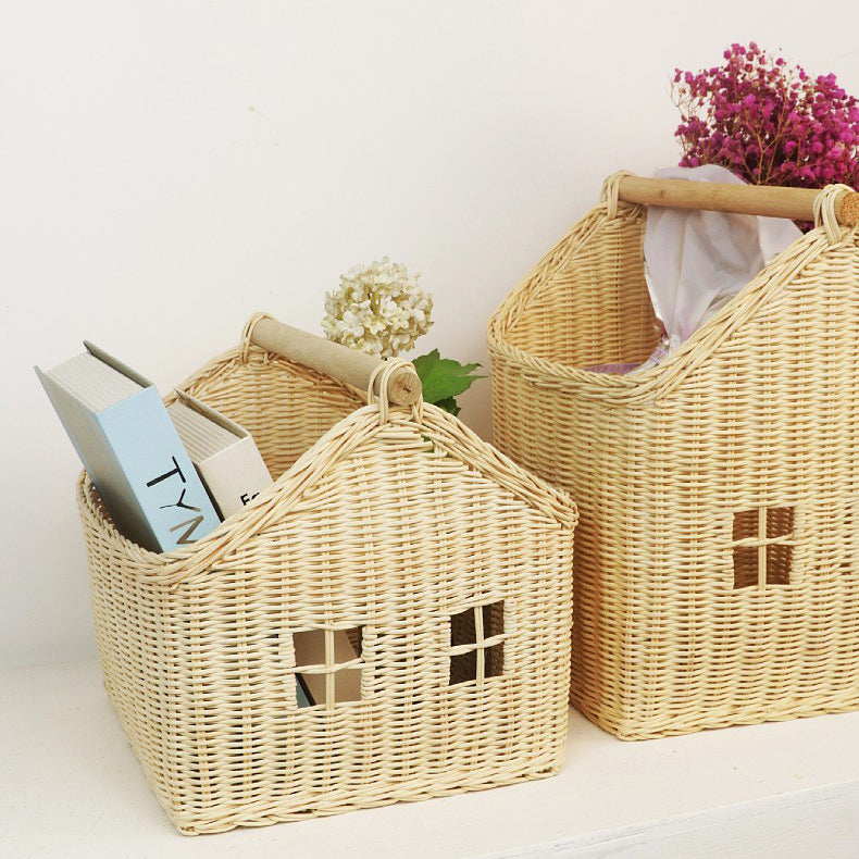 Nordic Rattan Storage Basket – Handwoven Toy Organizer