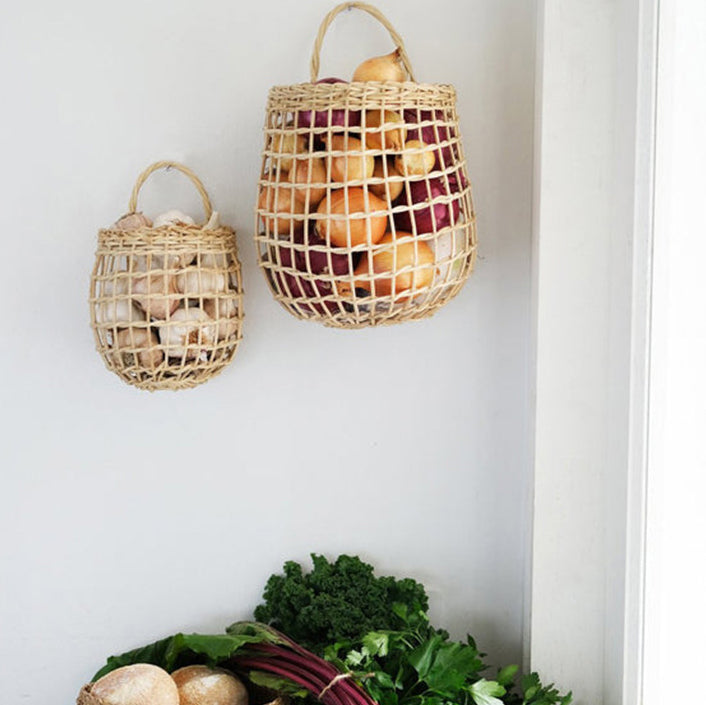INS Woven Rattan Wall Basket – Hanging Storage for Kitchen