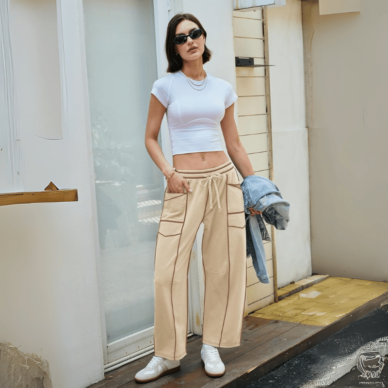 PANTALON DE SURVÊTEMENT DÉCONTRACTÉ POUR FEMMES, JAMBE LARGE AVEC CORDON DE SERRAGE, PANTALON BAGGY BARREL 