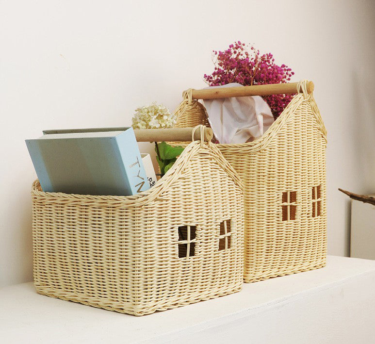 Nordic Rattan Storage Basket – Handwoven Toy Organizer