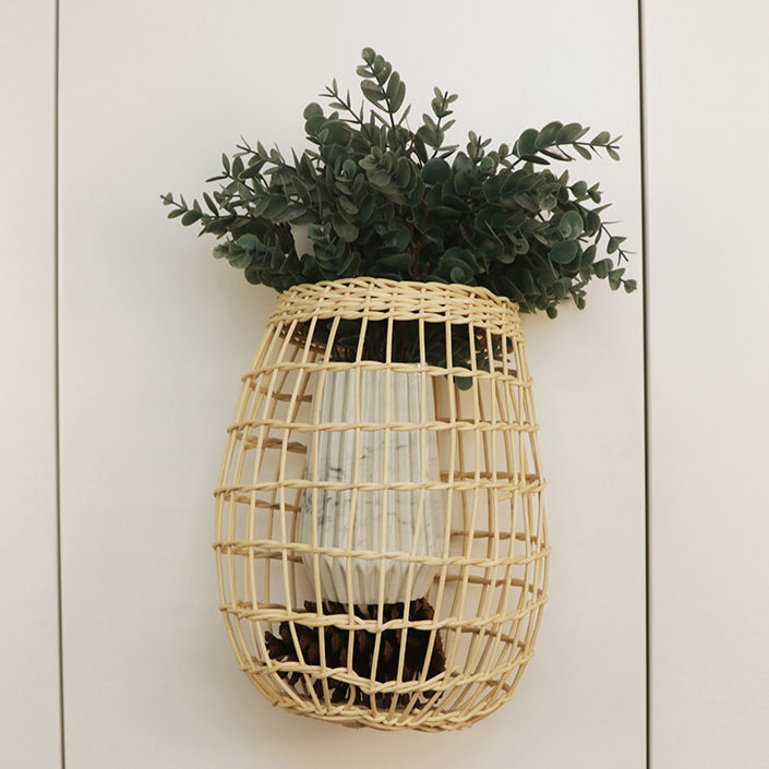 INS Woven Rattan Wall Basket – Hanging Storage for Kitchen