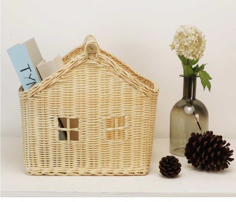 Nordic Rattan Storage Basket – Handwoven Toy Organizer
