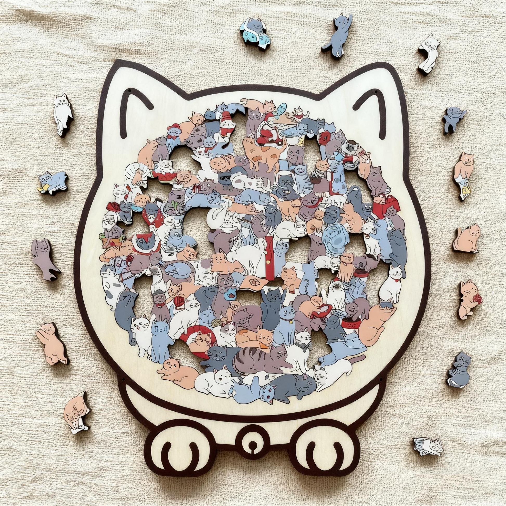 🎅135-Piece Morandi-Colored Cat Shaped Wooden Jigsaw Puzzle