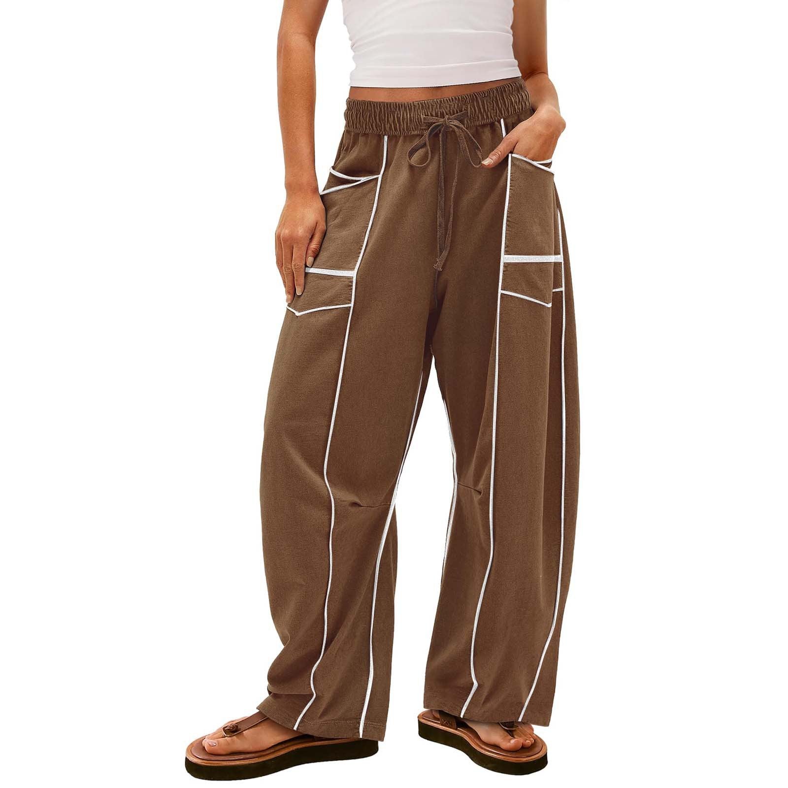PANTALON DE SURVÊTEMENT DÉCONTRACTÉ POUR FEMMES, JAMBE LARGE AVEC CORDON DE SERRAGE, PANTALON BAGGY BARREL 