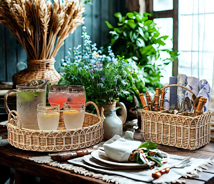 Hand-woven rattan storage basket - practical desktop storage box