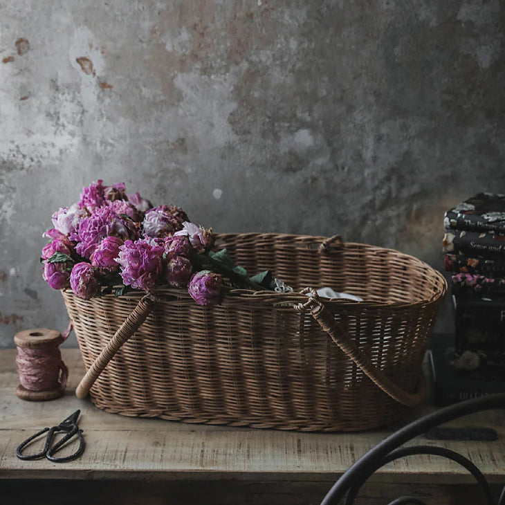 Vintage Woven Rattan Basket – Handheld Rustic Storage Tote