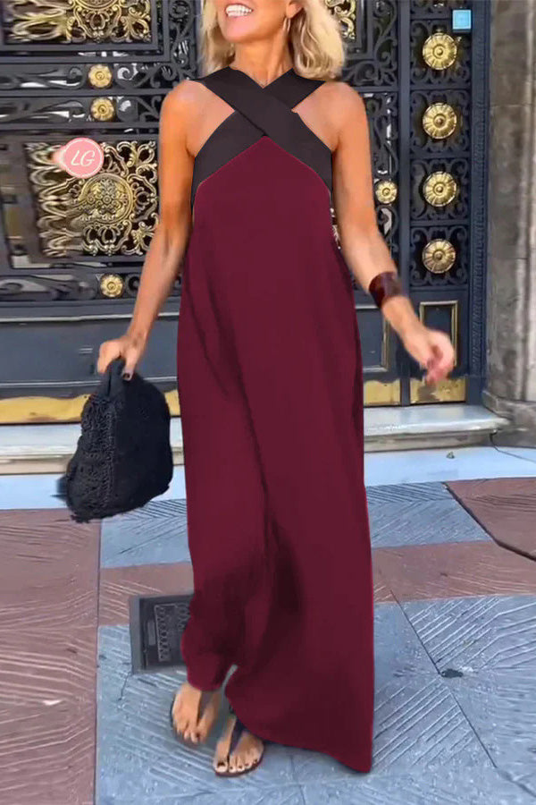Robe sans manches à dos croisé pour femme 