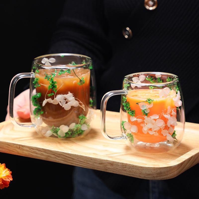 🌸Transparent Double Glass Flower Tea Cup