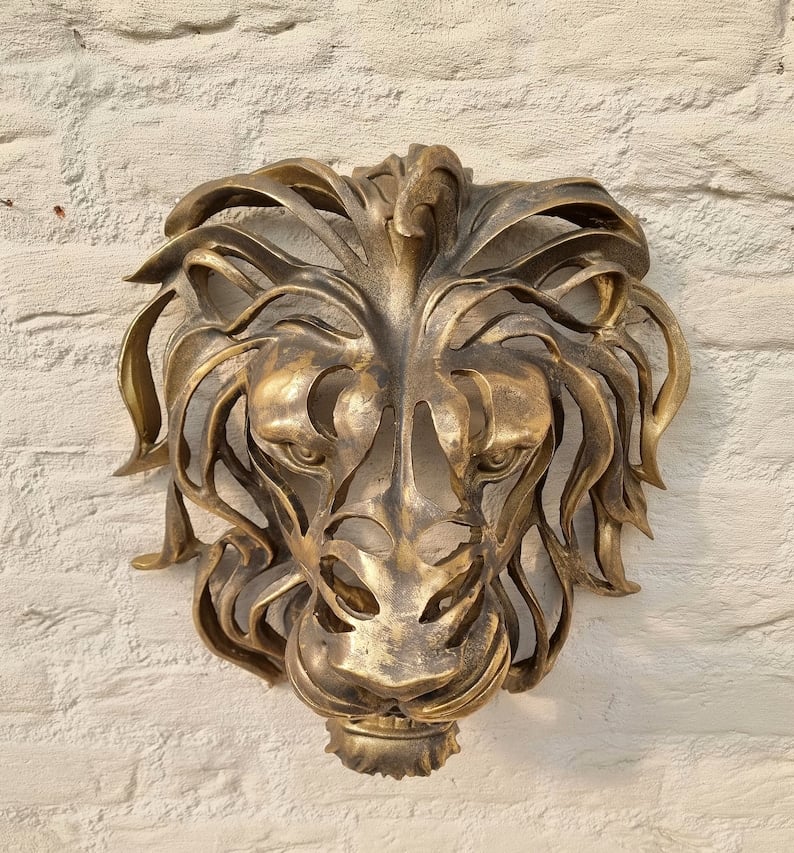 🦁Découverte rare - Grande sculpture murale en forme de tête de lion🎁