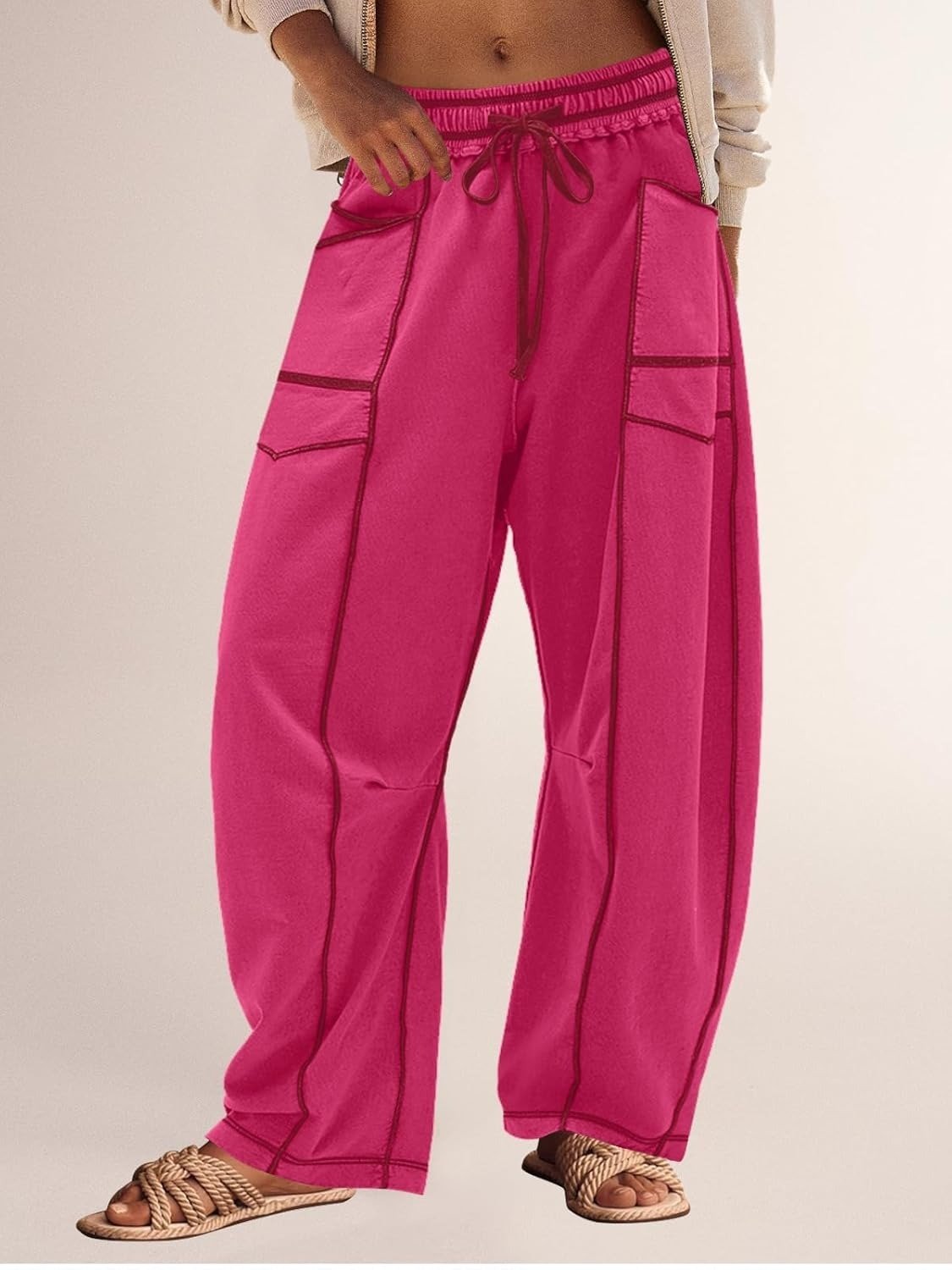 PANTALON DE SURVÊTEMENT DÉCONTRACTÉ POUR FEMMES, JAMBE LARGE AVEC CORDON DE SERRAGE, PANTALON BAGGY BARREL 