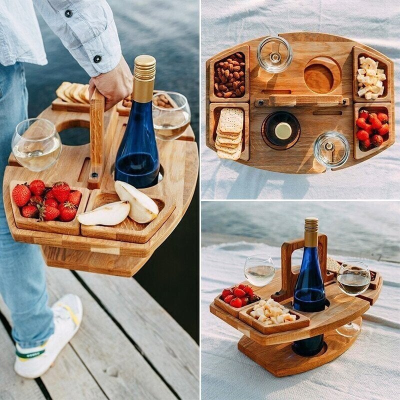 Table à vin de pique-nique d'extérieur portable en bois 