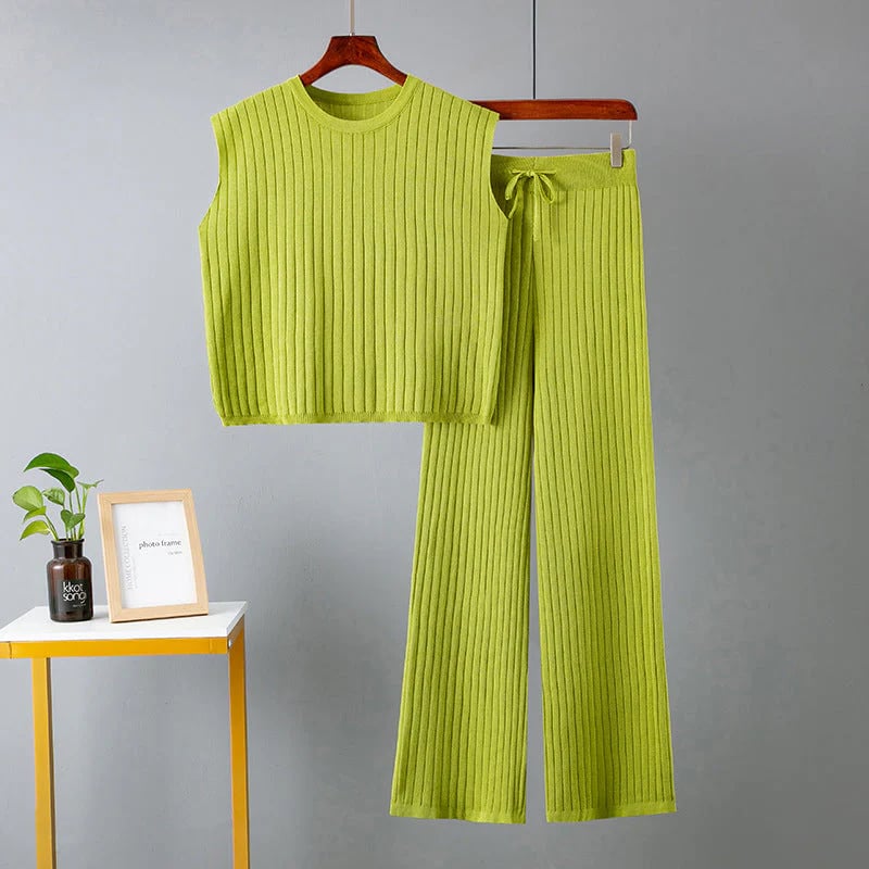 Ensemble haut sans manches et pantalon décontracté pour femme 