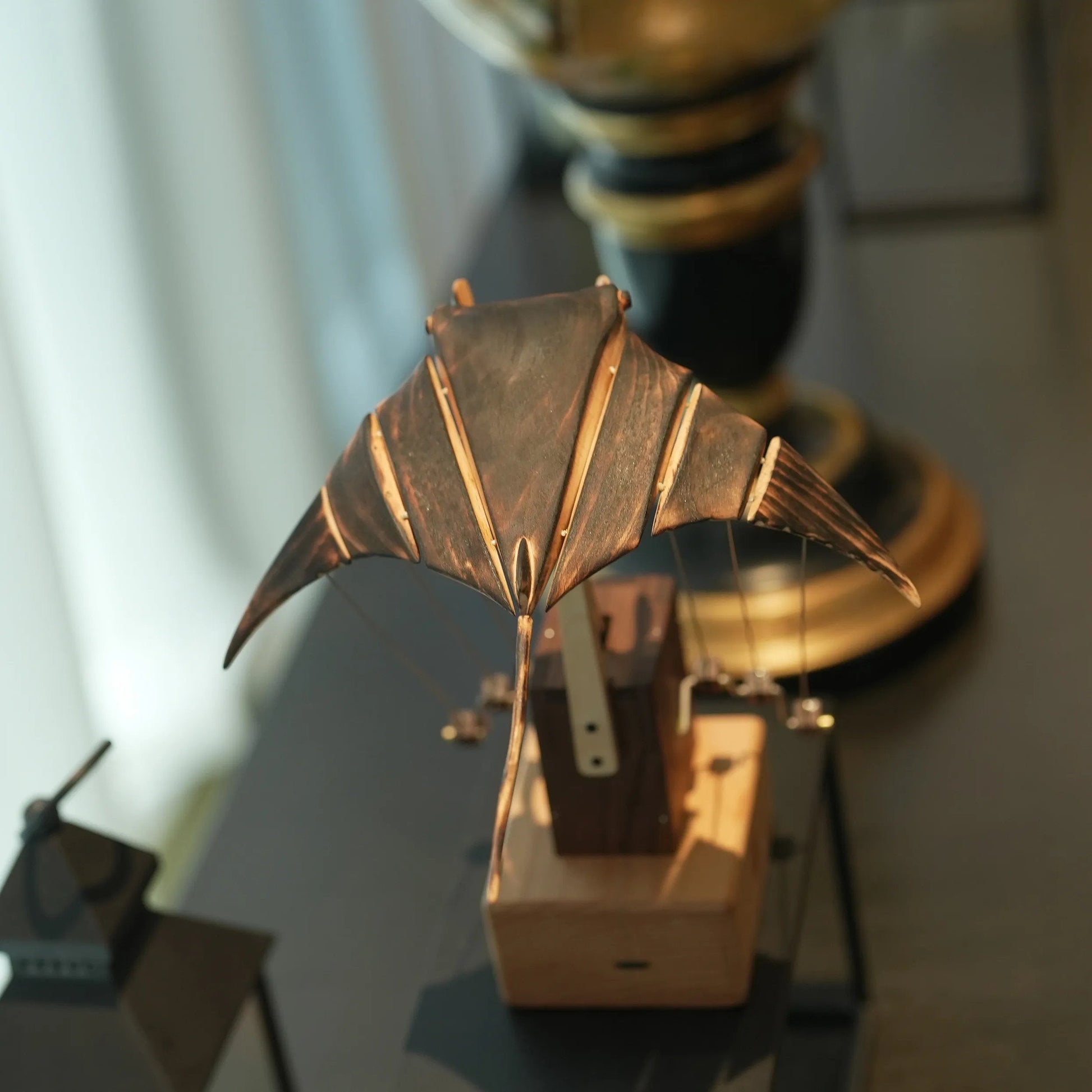 Upgraded Version Handmade Wooden Electric Bionic Manta Ray Ornament