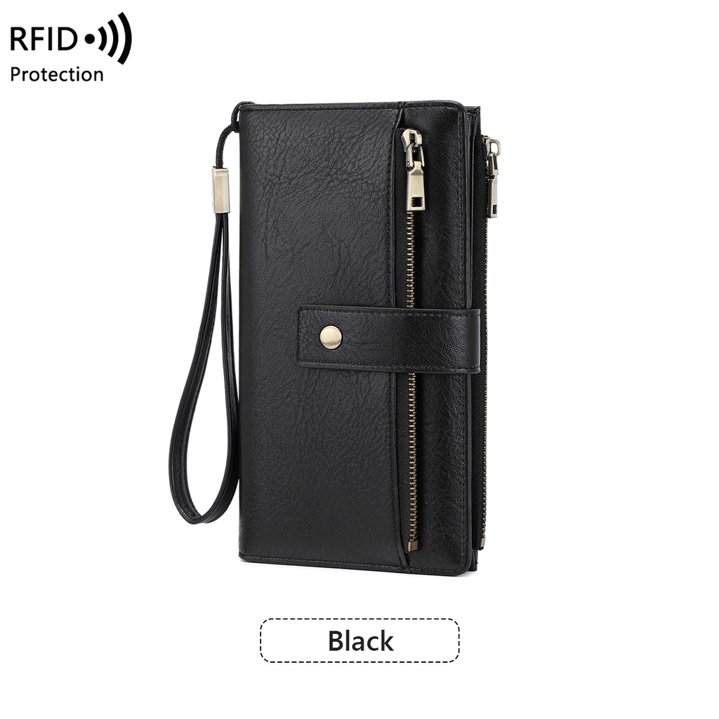 RFID anti-magnetic large-capacity long wallet, elegant solid color anti-theft leather wallet 👛