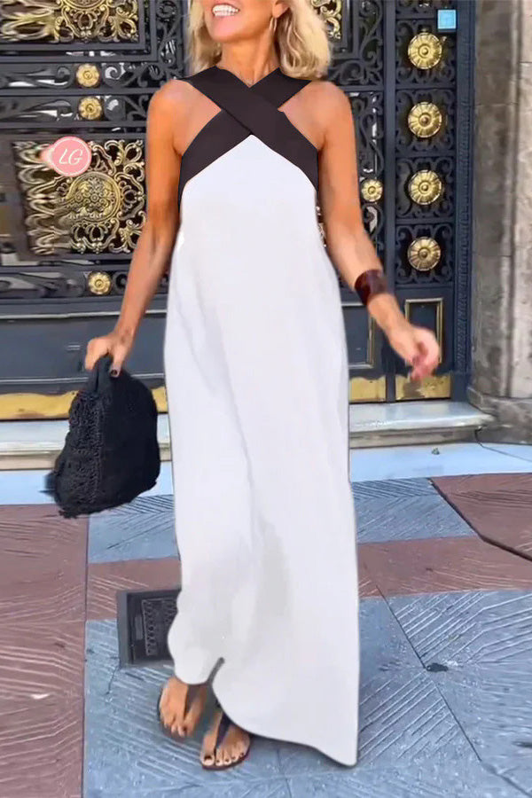 Robe sans manches à dos croisé pour femme 
