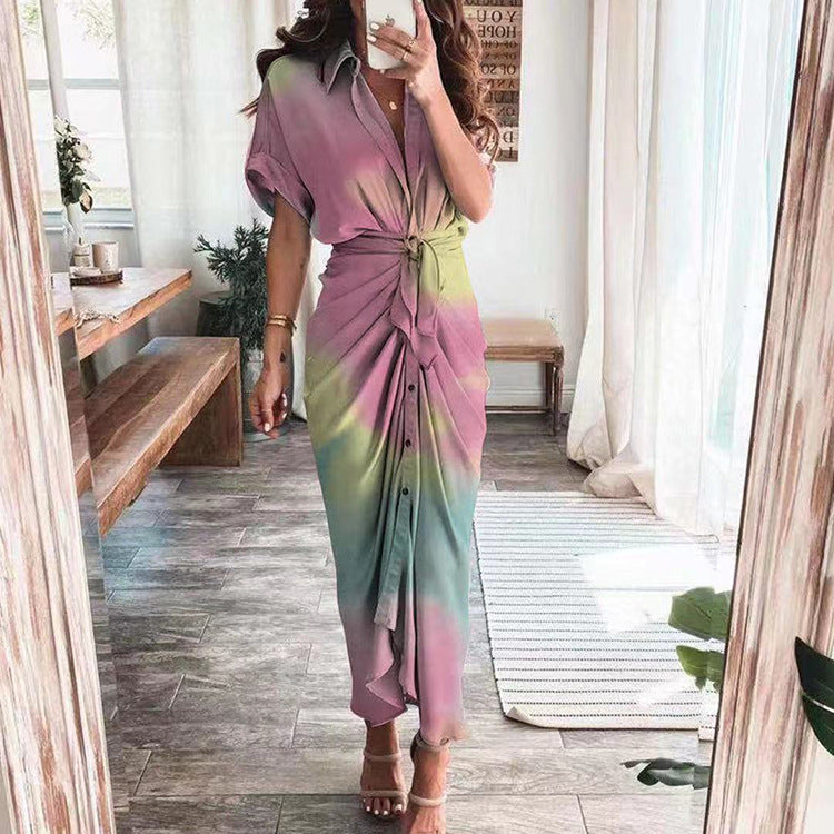 Robe chemise boutonnée en satin pour femme 