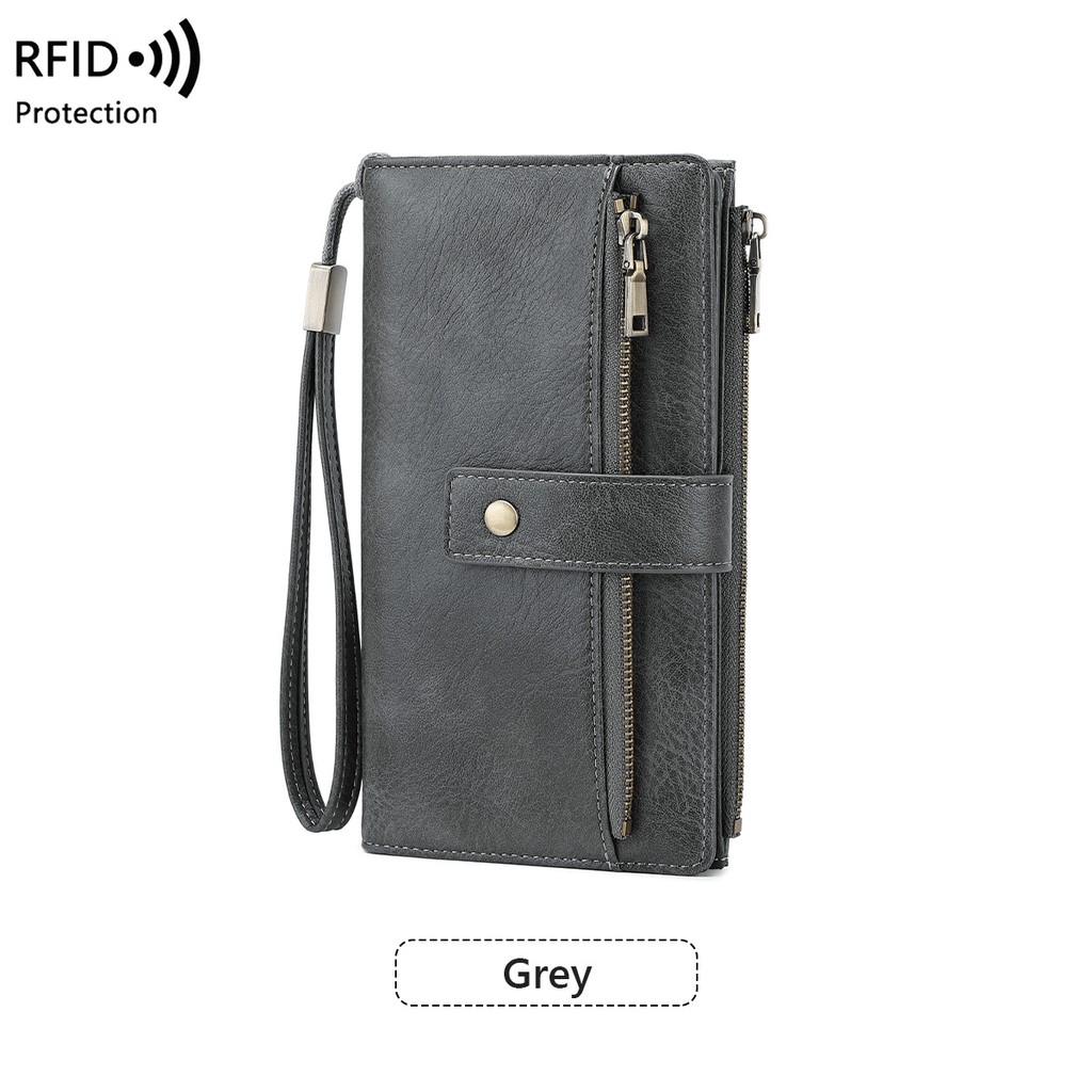 RFID anti-magnetic large-capacity long wallet, elegant solid color anti-theft leather wallet 👛