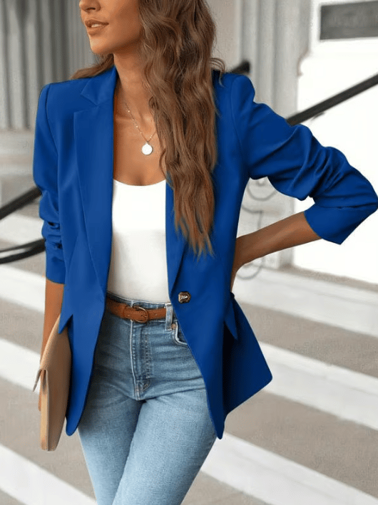 Women's Minimalist Solid Button Lapel Collar Blazer