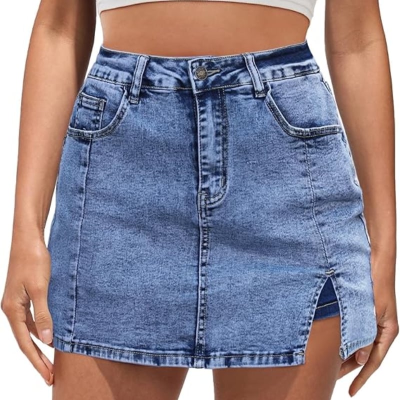 🔥Jupes-shorts pour femmes Mini-jupe en jean fendue sur le côté avec short en jean taille haute extensible - Achetez-en 2 et obtenez la livraison gratuite ! 