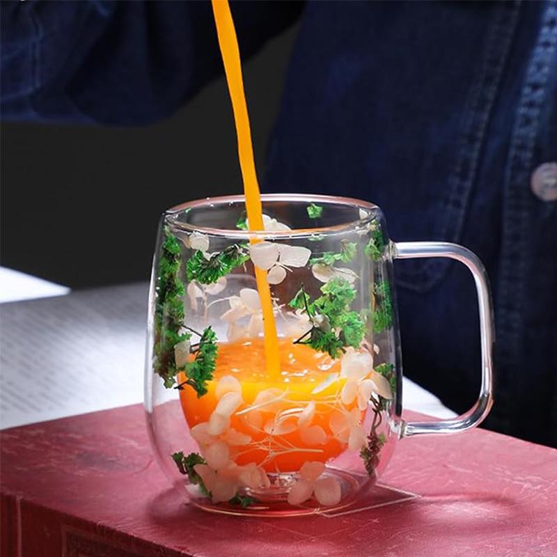 🌸Transparent Double Glass Flower Tea Cup