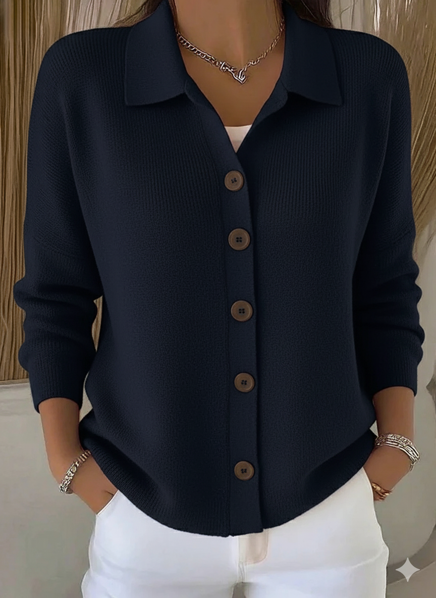 Women's Lapel Button Knitted Cardigan Sweater