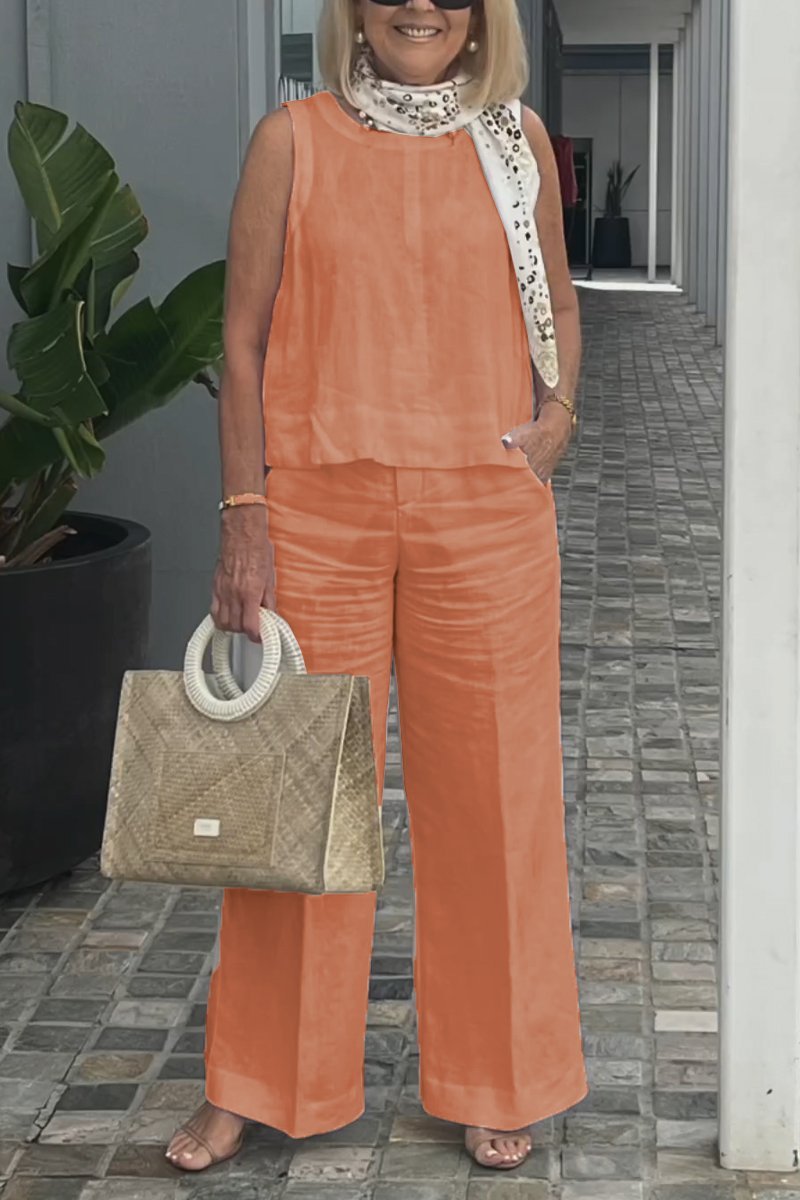 Costume sans manches en coton et lin 