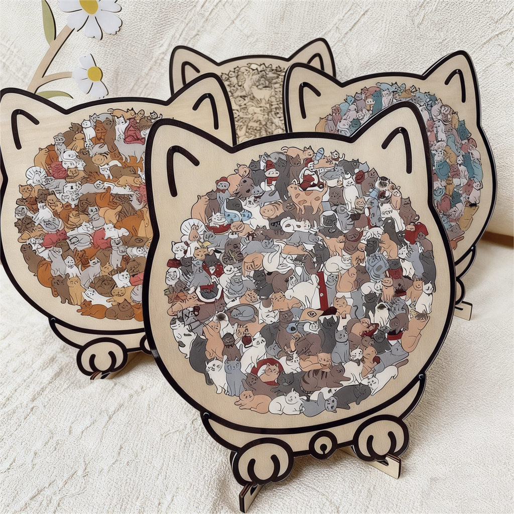 🎅135-Piece Morandi-Colored Cat Shaped Wooden Jigsaw Puzzle