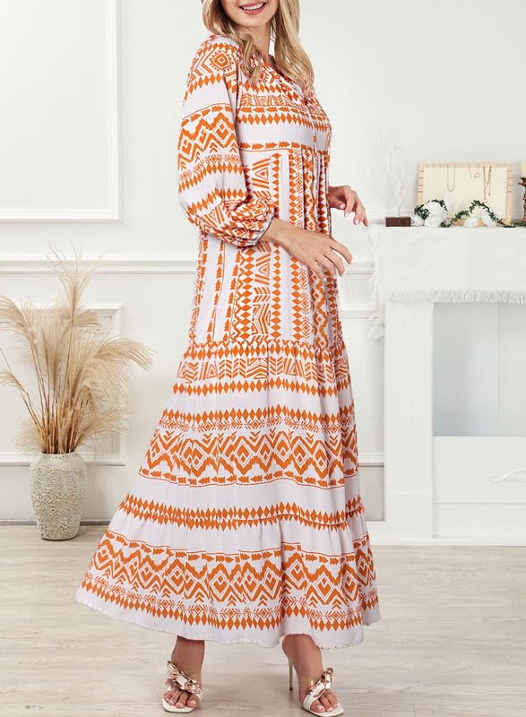 robes longues bohèmes géométriques à manches bouffantes pour femmes 