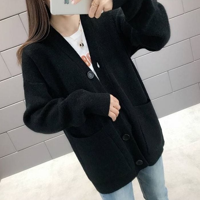 Slouchy Knitted Cardigan With Pockets