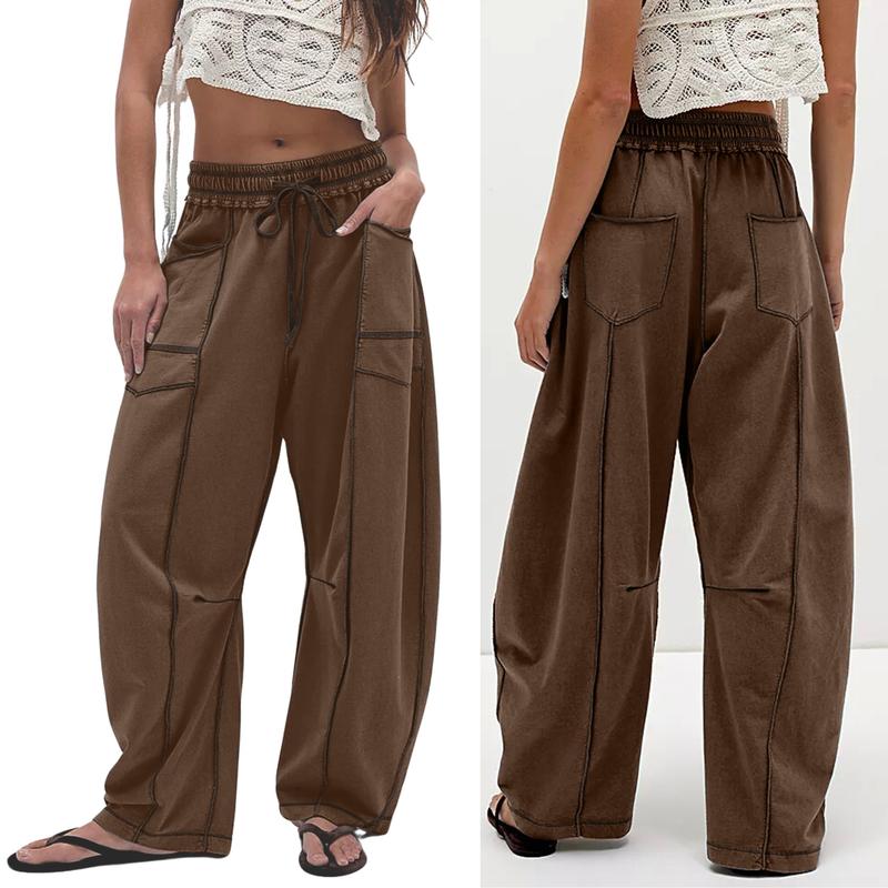 PANTALON DE SURVÊTEMENT DÉCONTRACTÉ POUR FEMMES, JAMBE LARGE AVEC CORDON DE SERRAGE, PANTALON BAGGY BARREL 