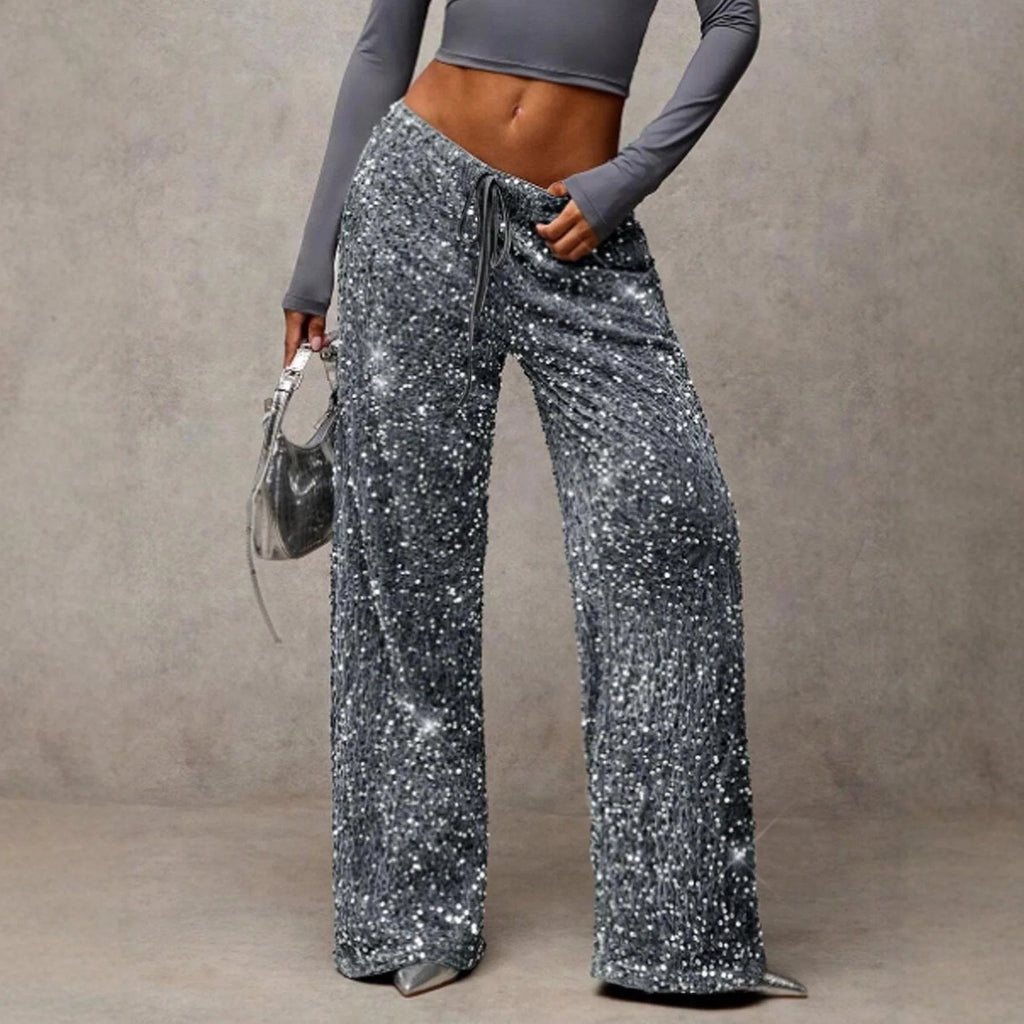 🎅Women's Sequin Sparkle Wide Leg Pants with Elastic Waistband - Buy two and get free shipping!