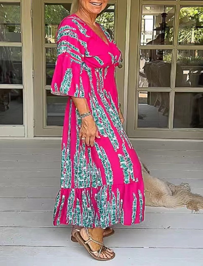 Robe à imprimé tie-dye et col en V 