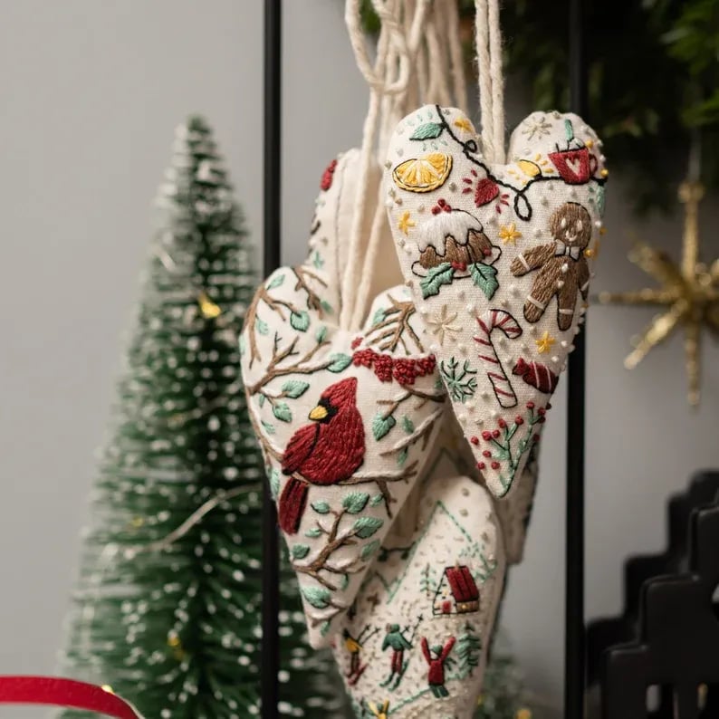 💖Kit de décoration/décoration de Noël brodée à la main en forme de cœur à faire soi-même 