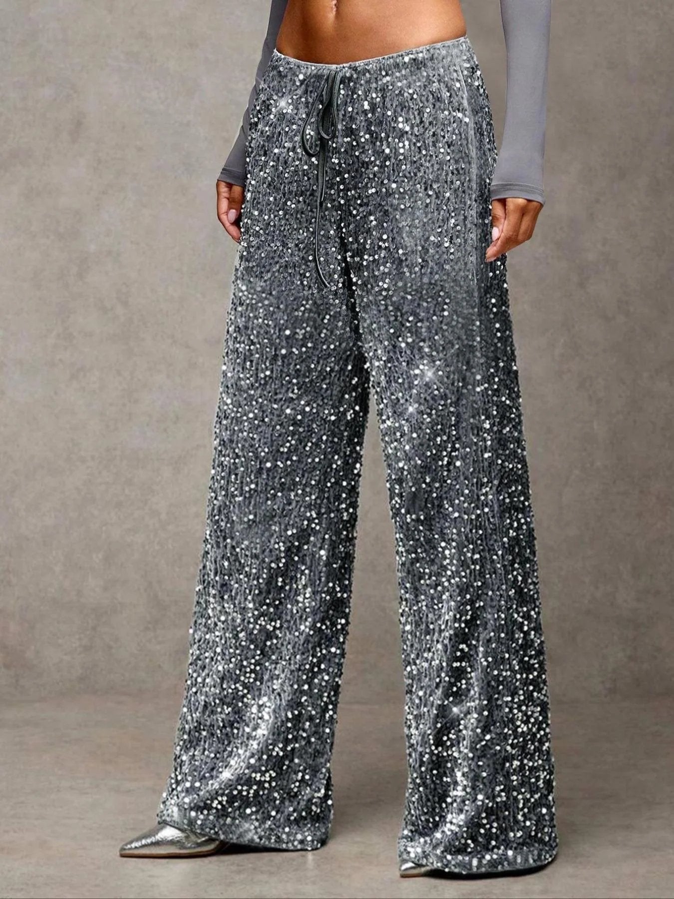 🎅Women's Sequin Sparkle Wide Leg Pants with Elastic Waistband - Buy two and get free shipping!