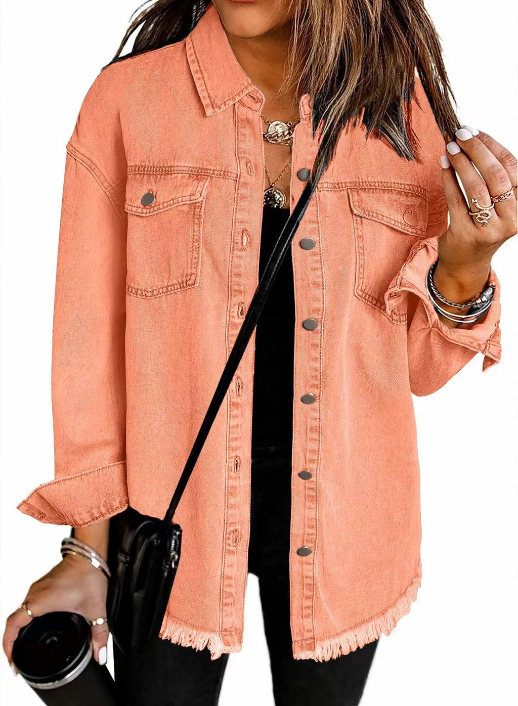 2025 Women's Casual Denim Button Down Distressed Jacket
