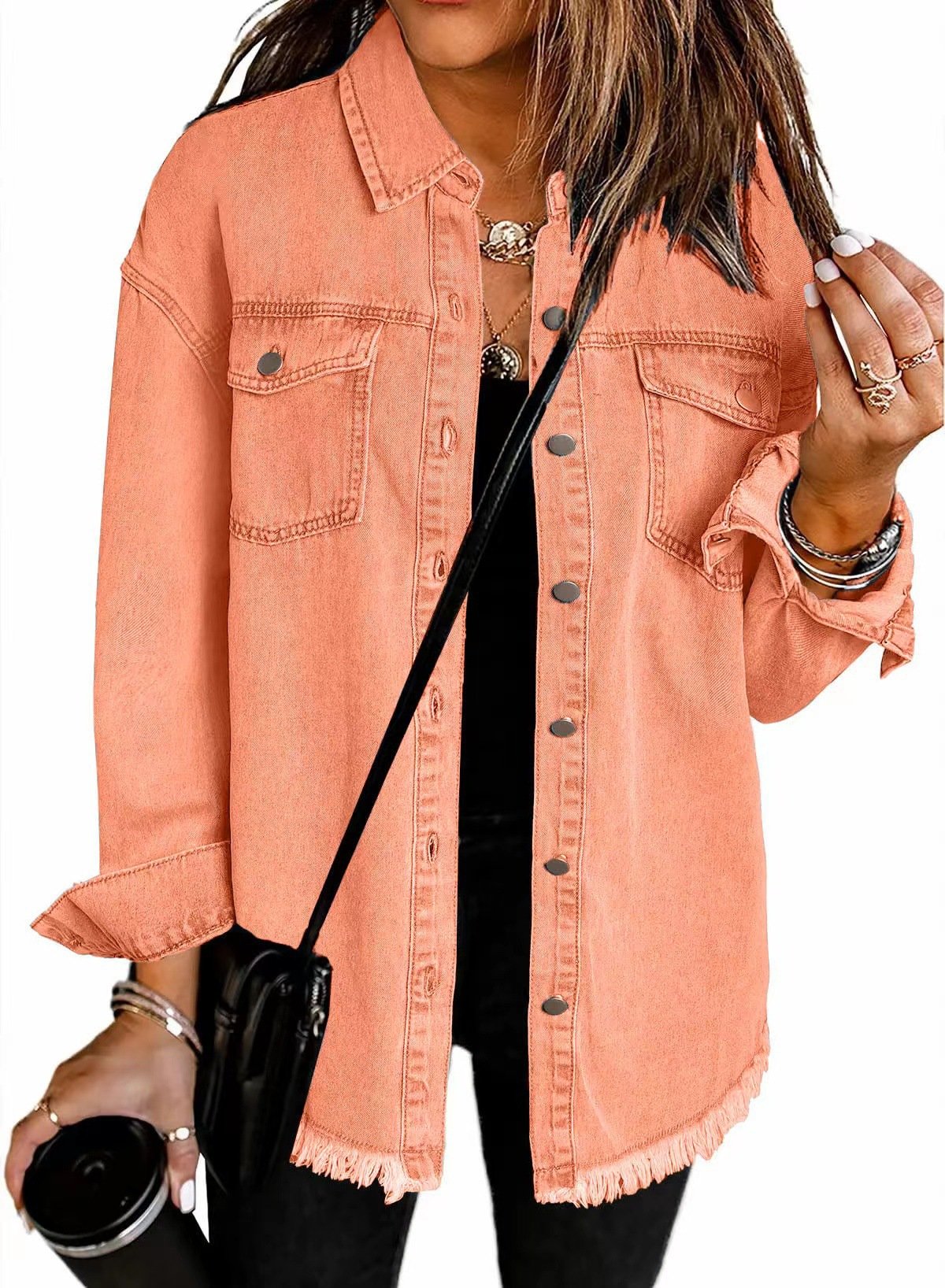 2025 Women's Casual Denim Button Down Distressed Jacket
