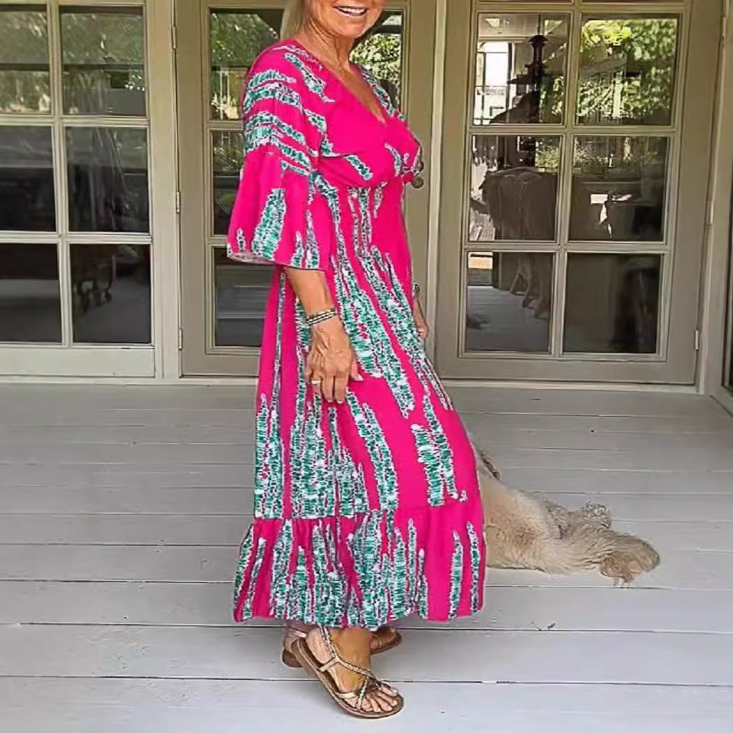 Robe à imprimé tie-dye et col en V 