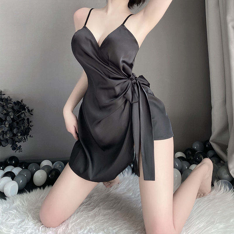 New Side Slits Satin Sleepwear Nightgown Hot Sexy Large Size Mature Ladies Sexy Lingerie for Teen Girls