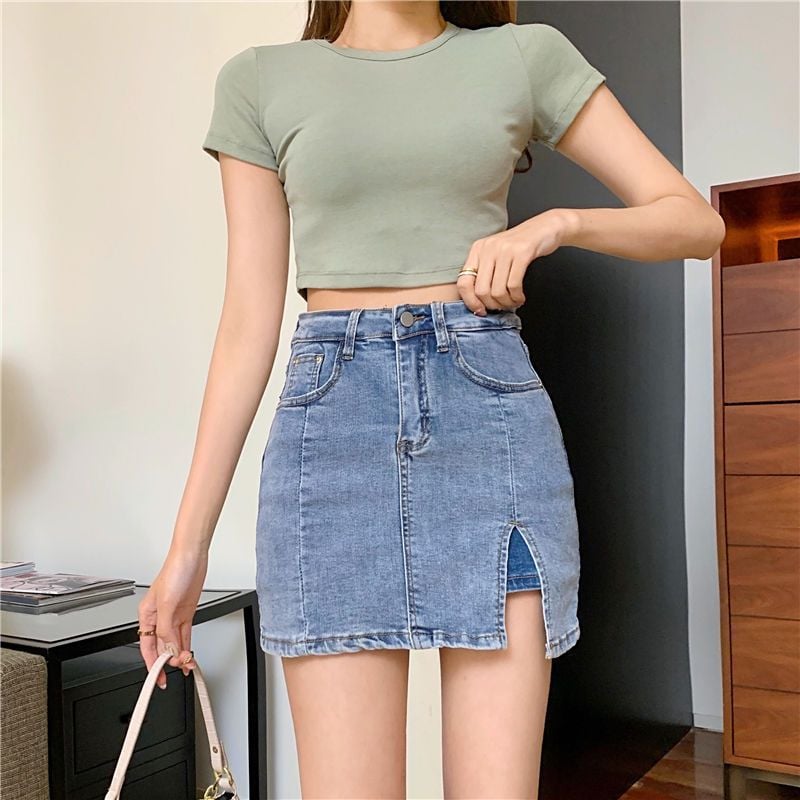 🔥Jupes-shorts pour femmes Mini-jupe en jean fendue sur le côté avec short en jean taille haute extensible - Achetez-en 2 et obtenez la livraison gratuite ! 