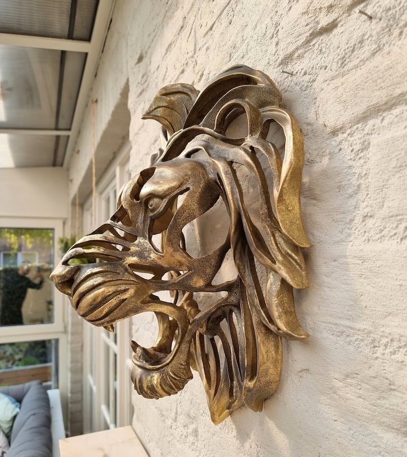 🦁Découverte rare - Grande sculpture murale en forme de tête de lion🎁