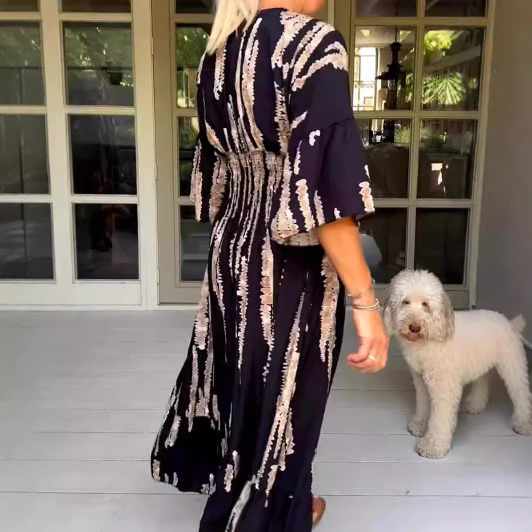 Robe à imprimé tie-dye et col en V 