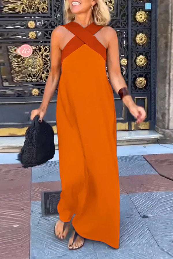 Robe sans manches à dos croisé pour femme 