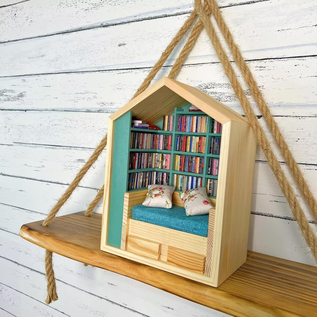 Miniature Anxiety Bookcase – An antique-style bookstore with tiny books