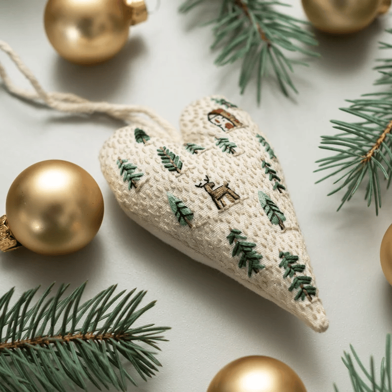 💖Kit de décoration/décoration de Noël brodée à la main en forme de cœur à faire soi-même 