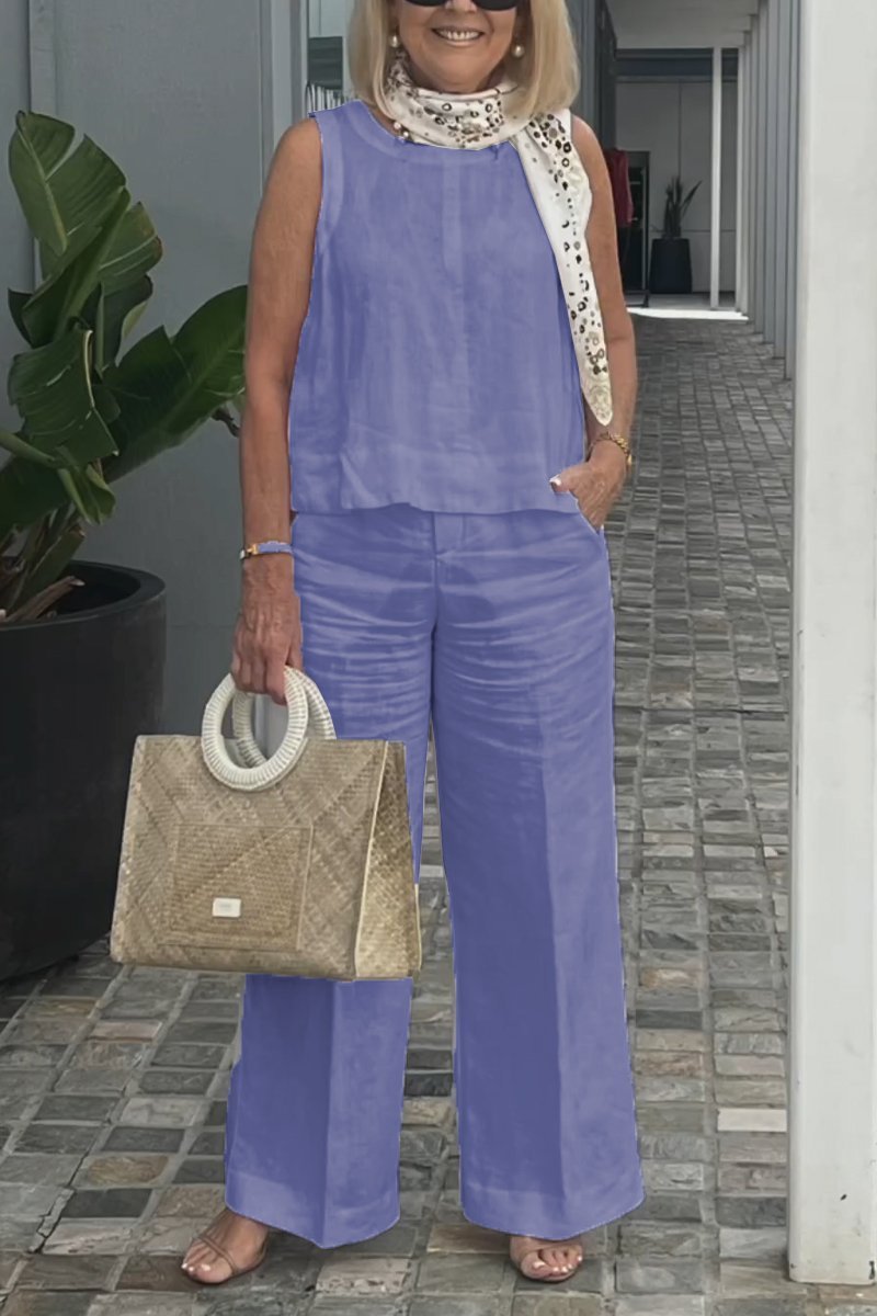 Costume sans manches en coton et lin 