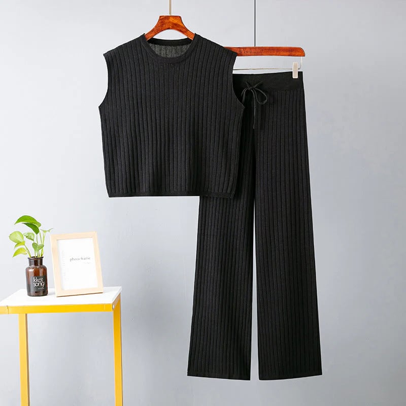 Ensemble haut sans manches et pantalon décontracté pour femme 